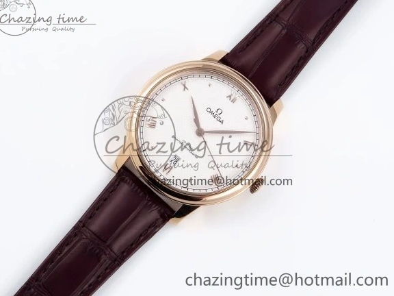 0121 Modern De Ville Date RG MKF 1:1 Best Edition White Textured Dial Roman Marker on Brown Leather Strap A 7752